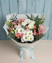 Букет цветов из:  Розы, Лизиантусы и Хризантемы в Захарово Раменского района