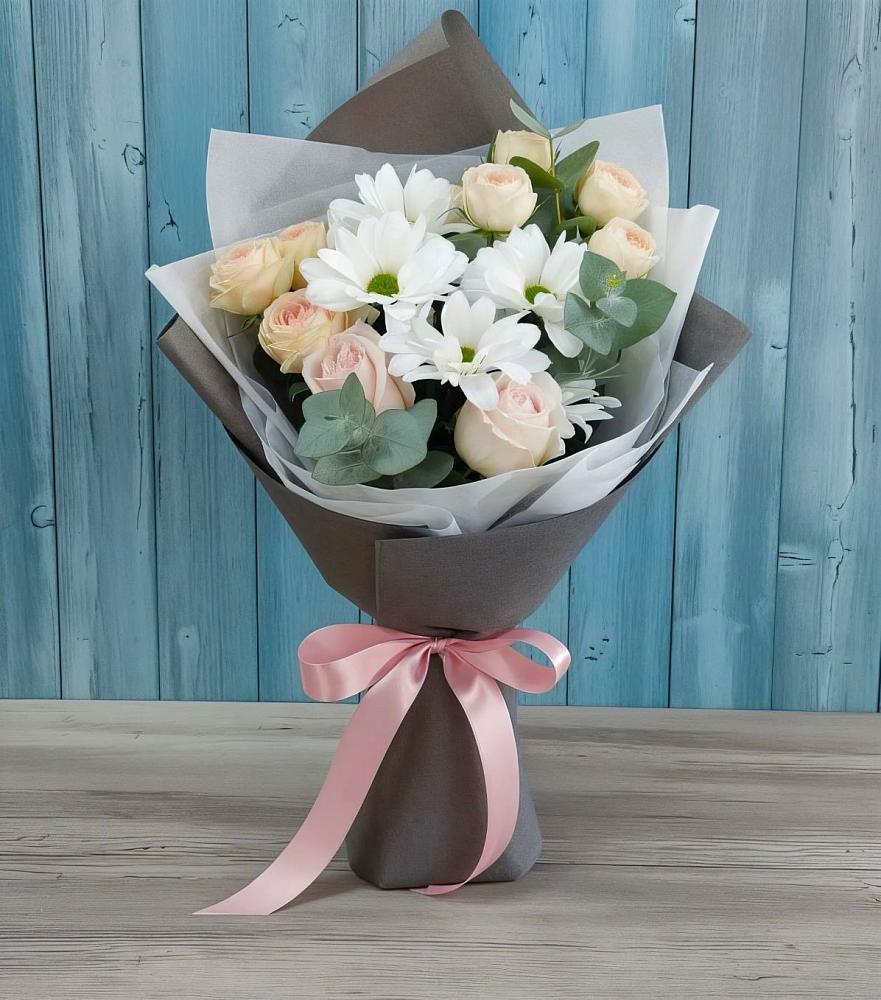 Букет цветов из: Хризантемы и Розы в Захарово Раменского района