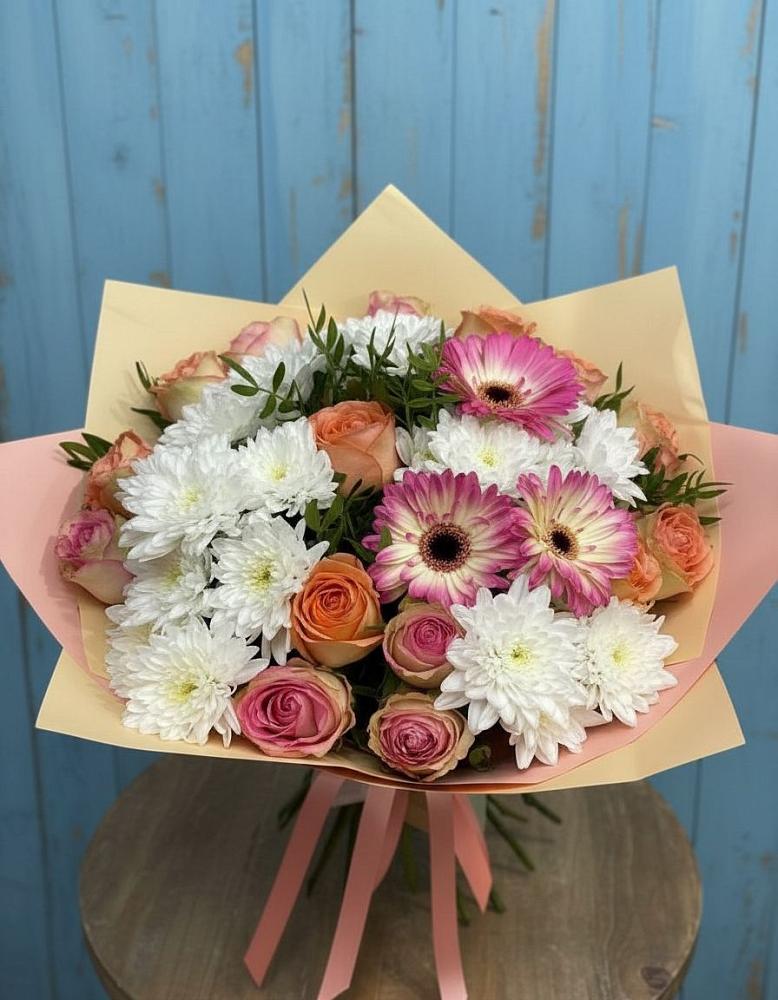 Букет цветов из: Розы, Герберы и Хризантемы в Захарово Раменского района