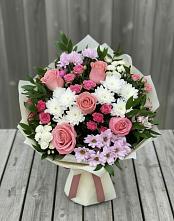 Букет цветов из:  Альстромерии, Гвоздики, Розы и Хризантемы в Захарово Раменского района