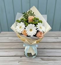 Букет цветов из:  Герберы, Розы и Хризантемы в Захарово Раменского района