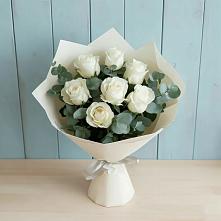Букет Белые розы в Эвкалипте в Захарово Раменского района